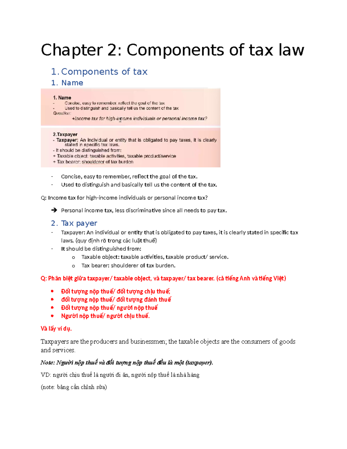 Thuế chapter 2 Chapter 2 Components of tax law 1. Components of tax 1. Name Concise, easy