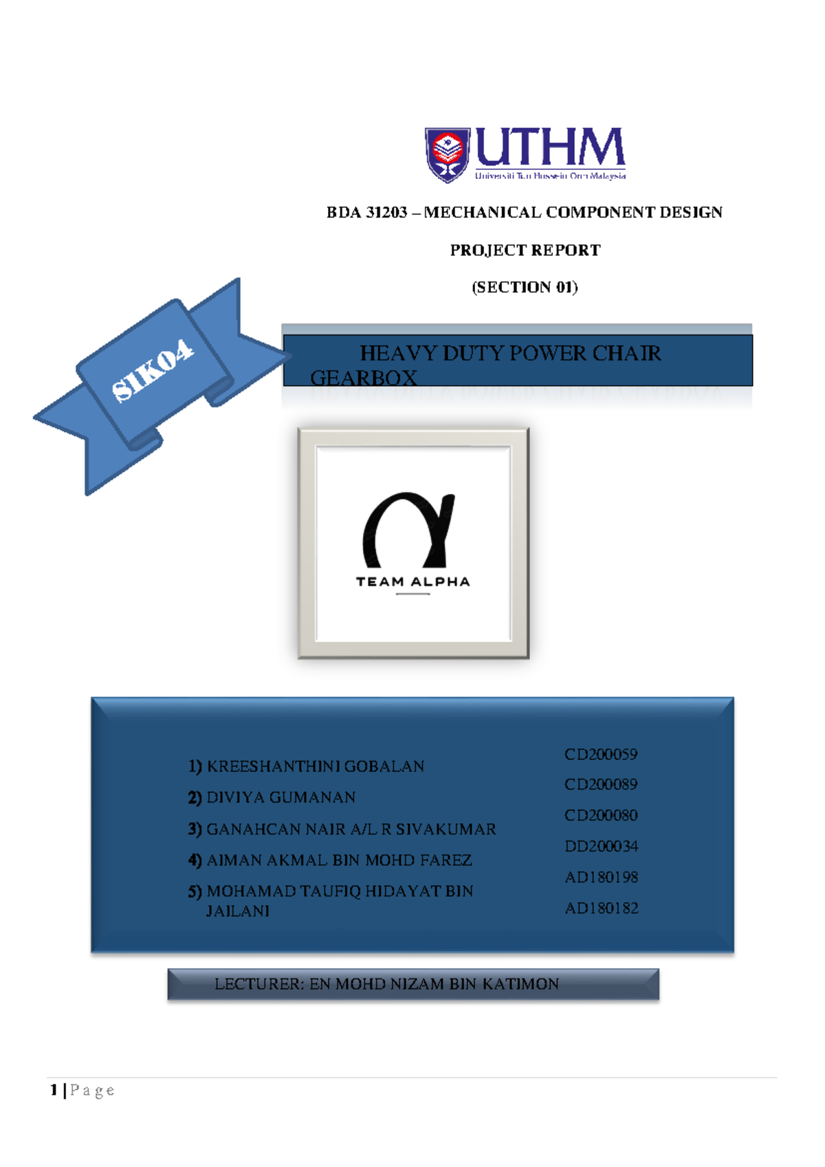 Final Report Mechanical component design BDA 31203 MECHANICAL