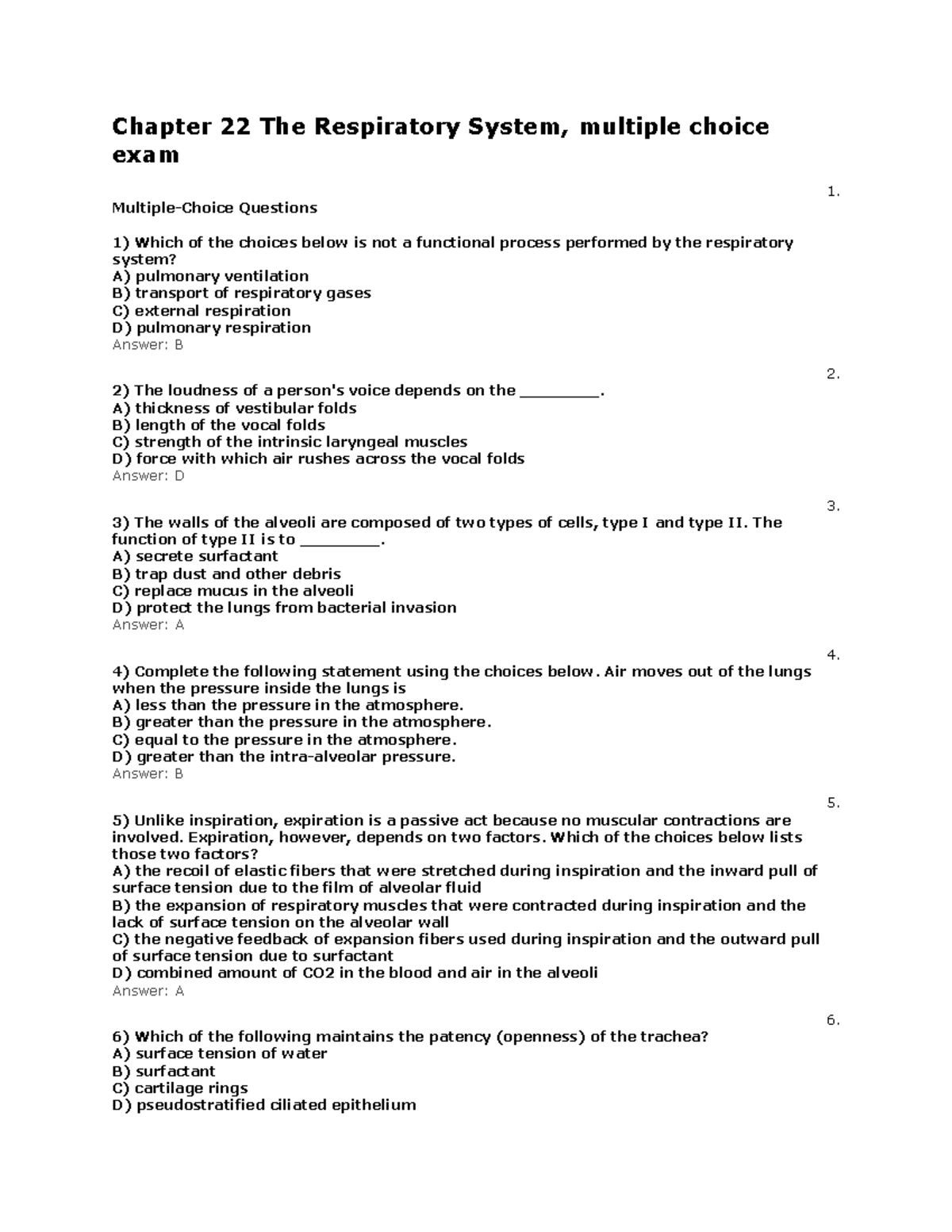 Chapter 22 23 24 Easy Notes - Chapter 22 The Respiratory System ...