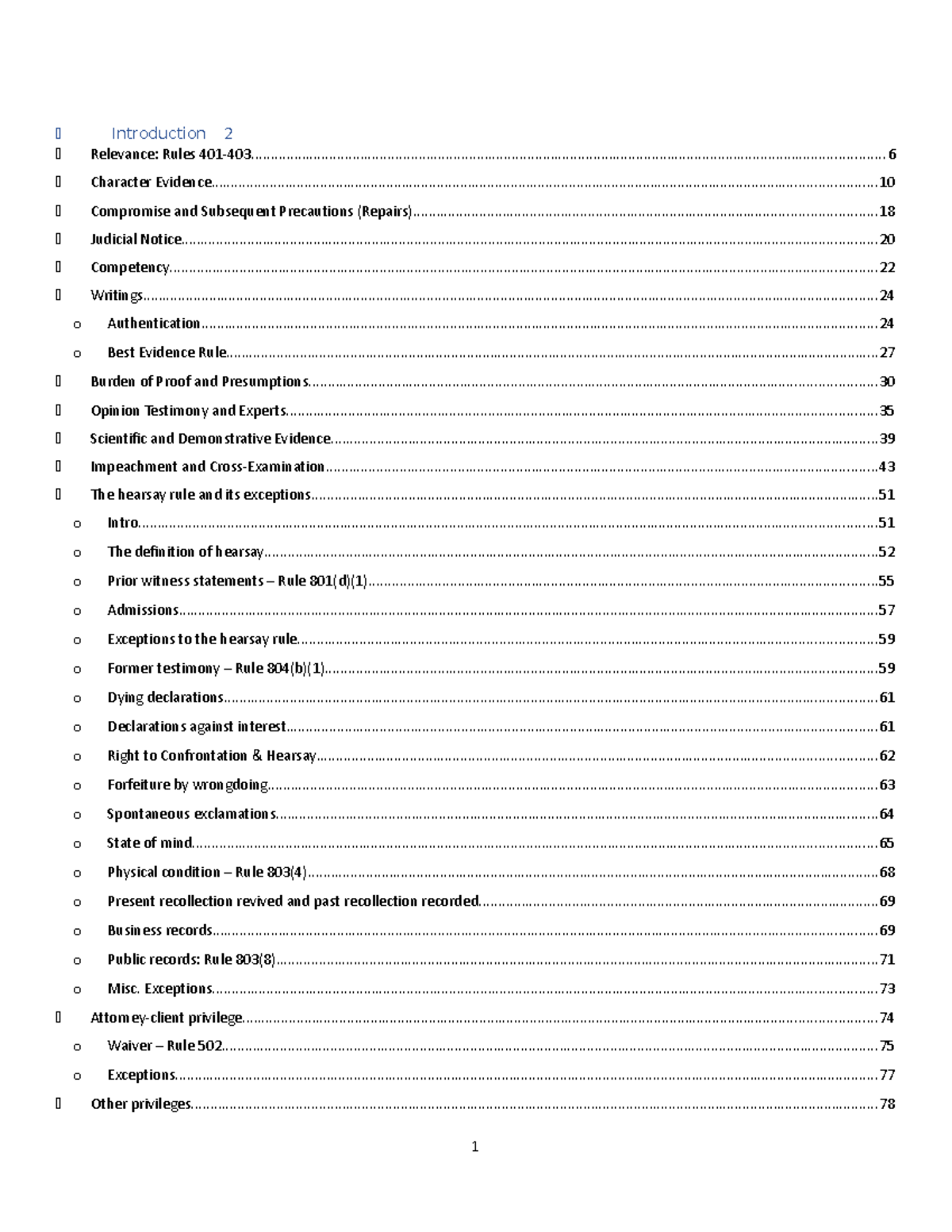 Evidence Outline - Notes - Introduction Relevance: Rules - Studocu