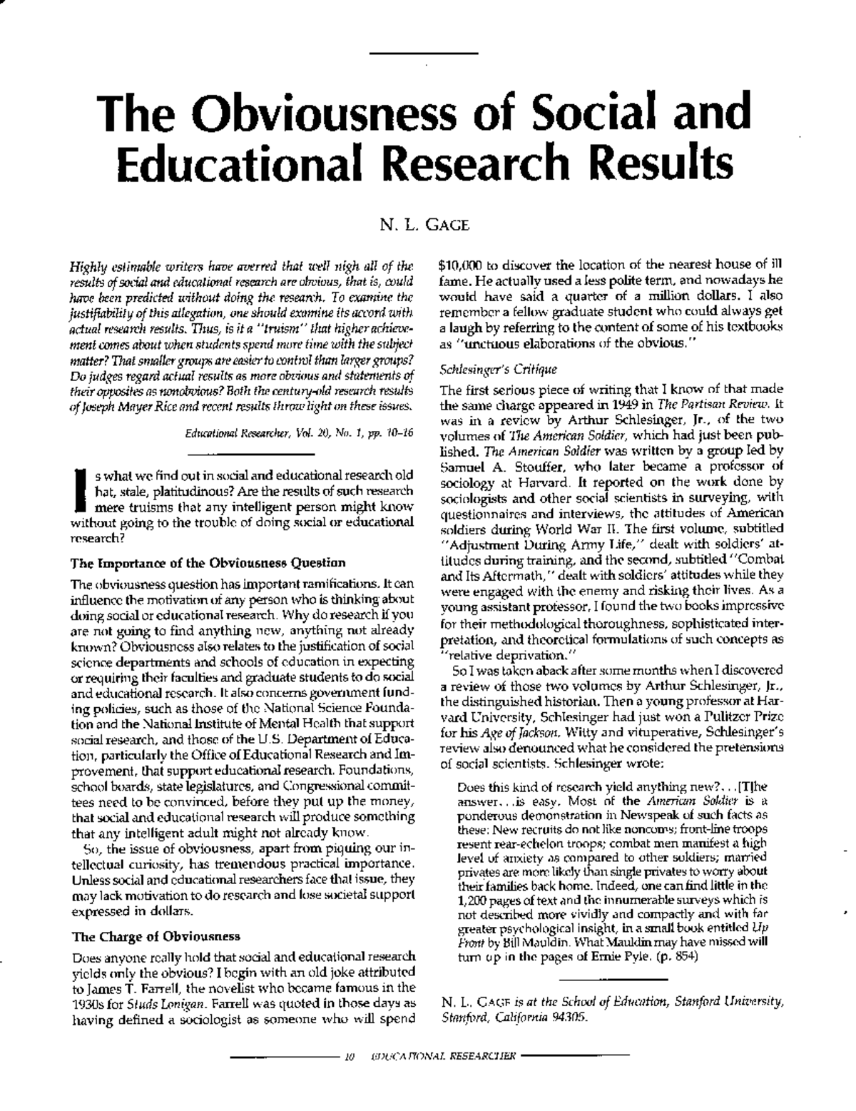 The Obviousness of Social and Educational Research Results - HOD2500 ...
