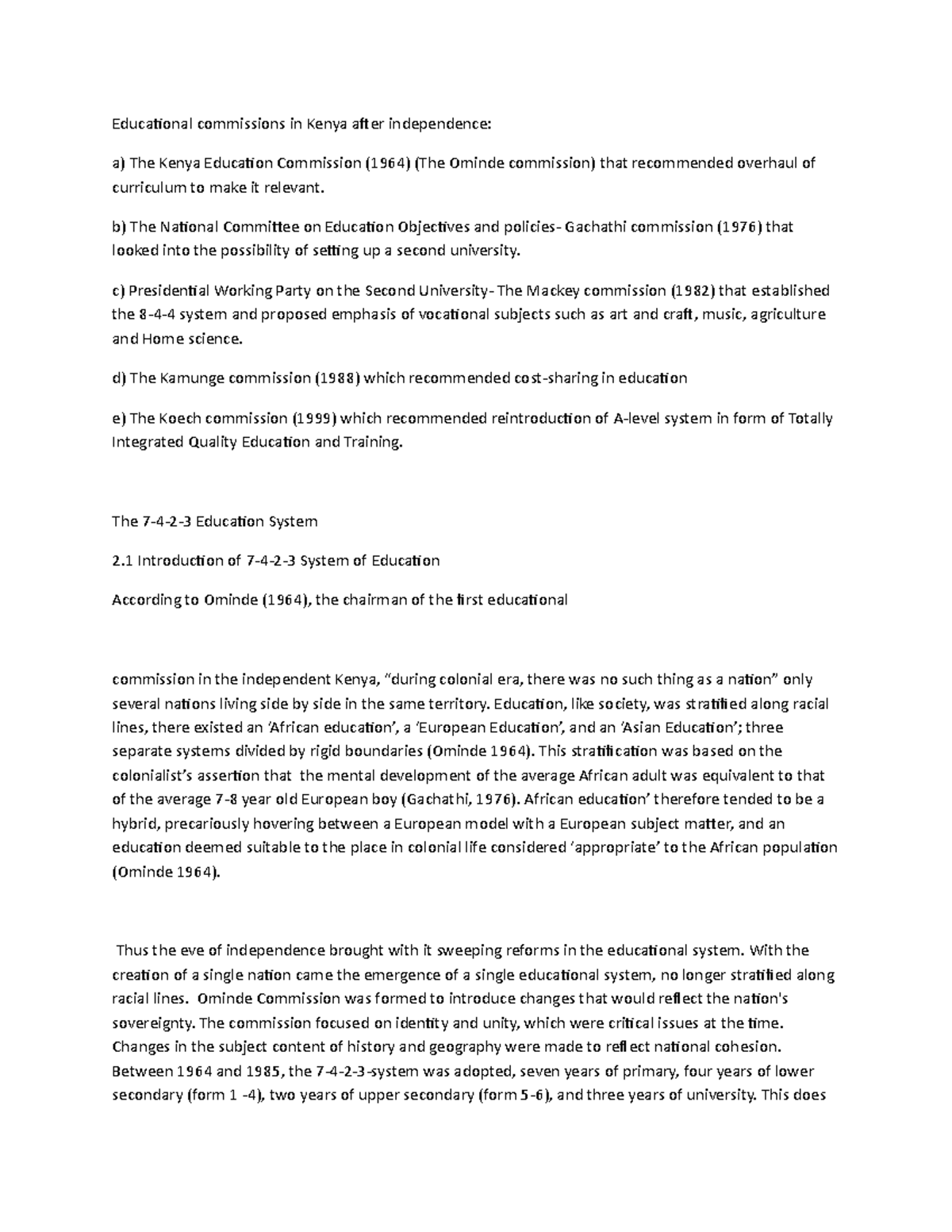 Education planning term paper - Educational commissions in Kenya after ...