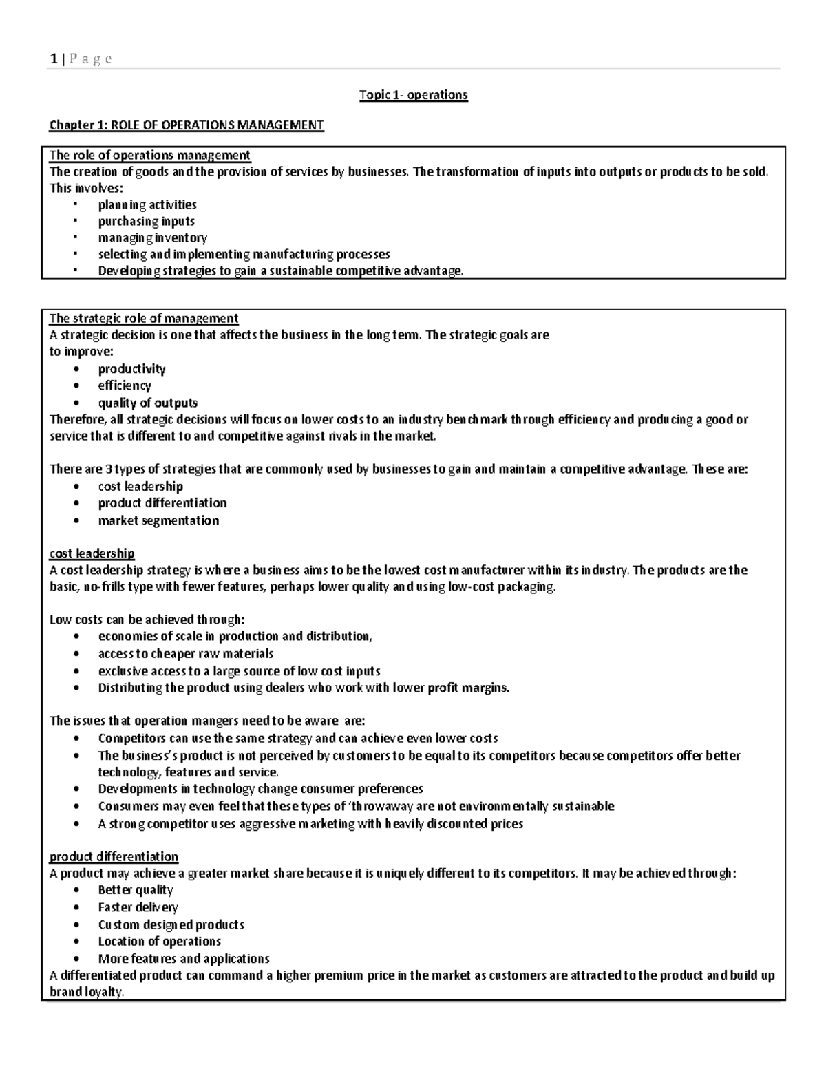 Business Compiled - Topic 1- operations Chapter 1: ROLE OF OPERATIONS ...