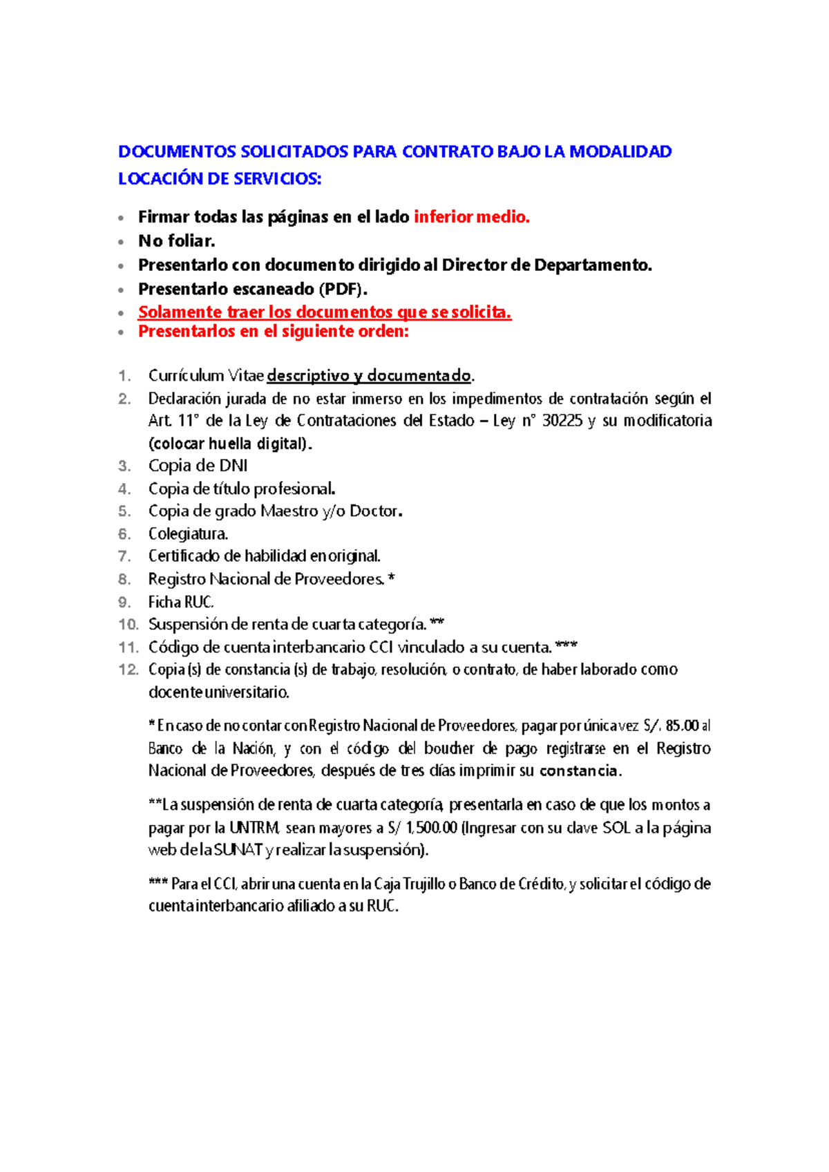 Documentos Solicitados PARA Contrato DE Docentes Locacion - DOCUMENTOS ...