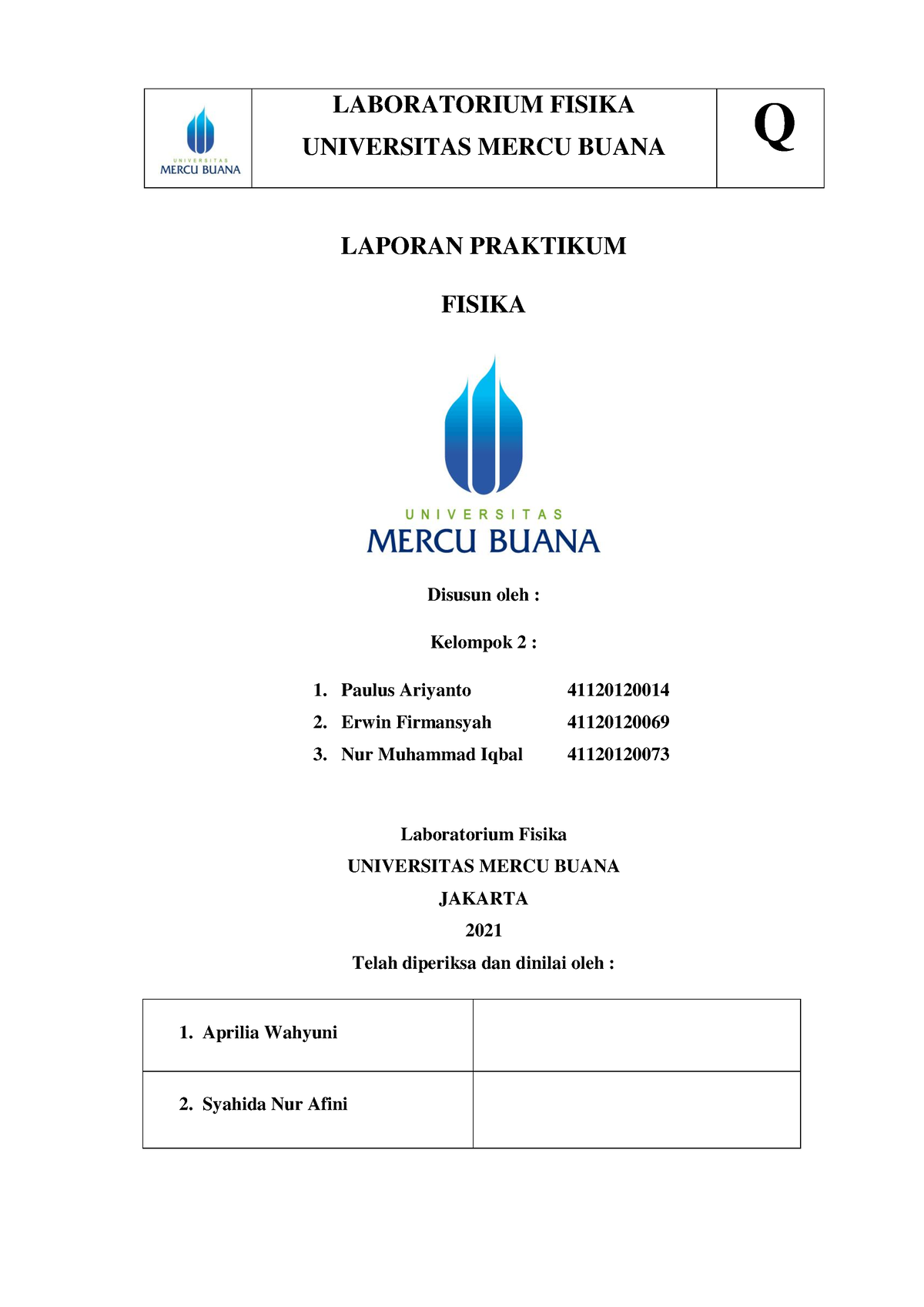 Laporan Praktikum Fisika Dasar - LAPORAN PRAKTIKUM FISIKA Disusun Oleh ...