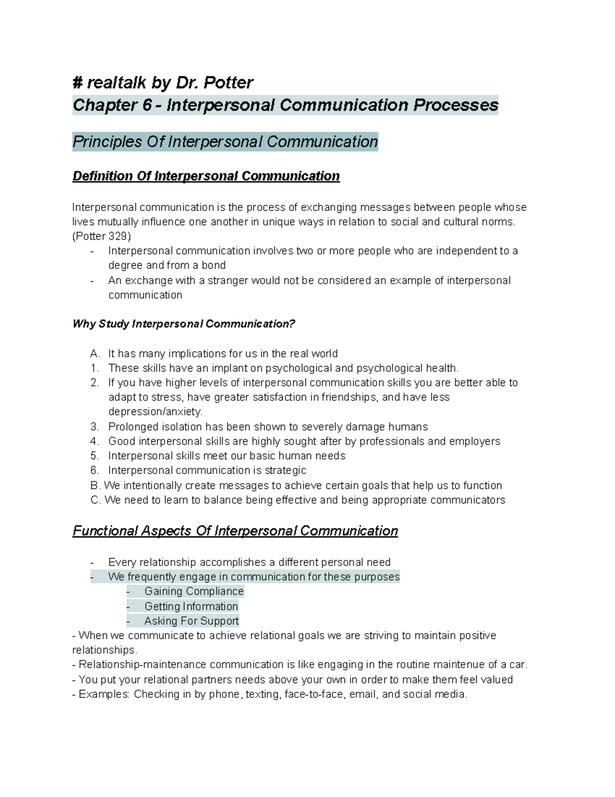CMST101 - #realttalk: Chp 6 Notes - # realtalk by Dr. Potter Chapter 6 ...