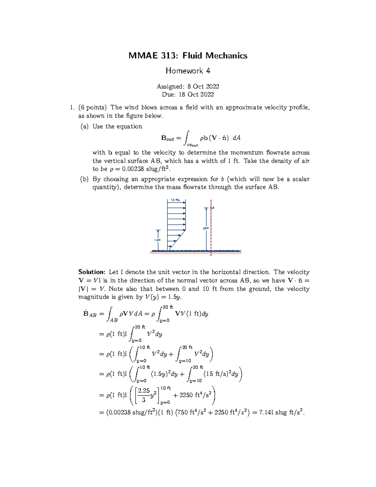 Homework 4solutions MMAE 313 Fluid Mechanics Homework 4 Assigned 8