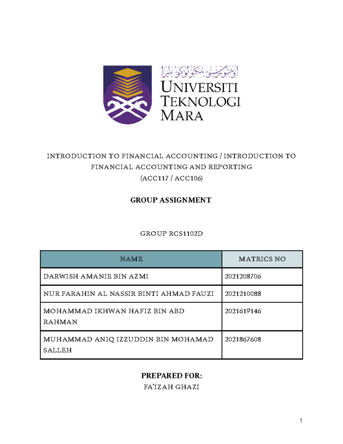 Acc 117 Group Project Introduction To Financial Accounting Introduction To Financial Acc 117 Group Project Introduction To Financial Accounting Introduction To Financial