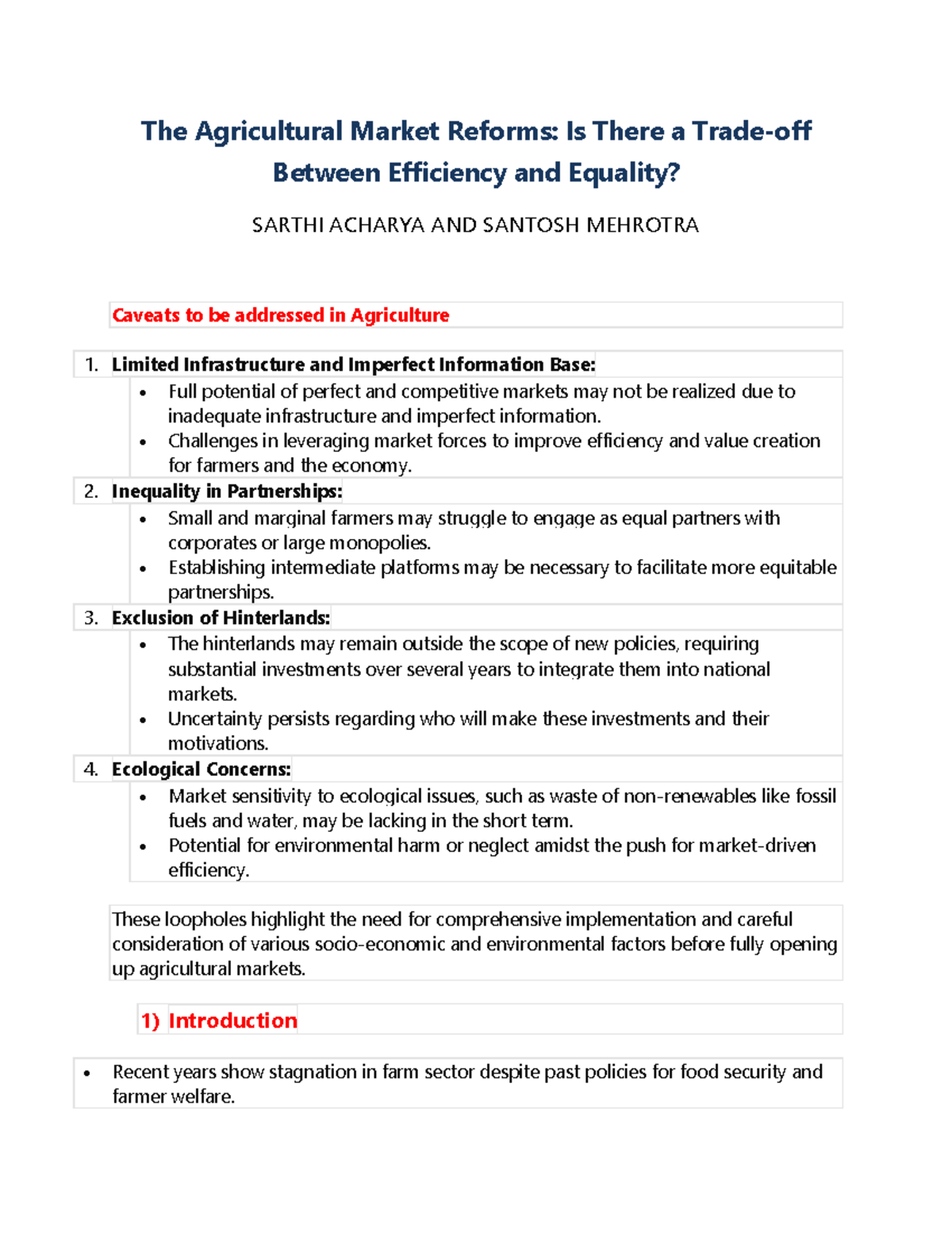 The Agricultural Market Reforms: Is There a Trade-off Between ...