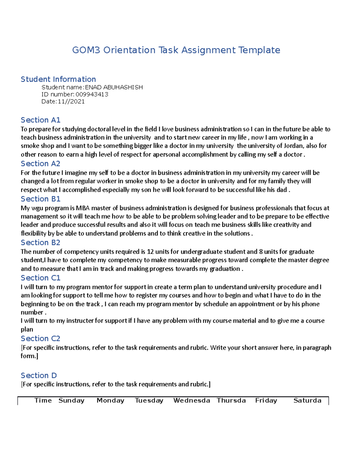 Orientation Task Template - GOM3 Orientation Task Assignment Template ...