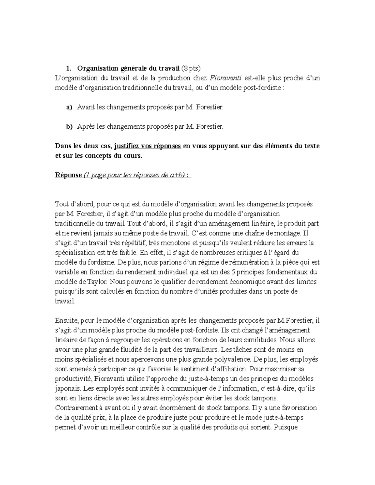 Examen Final ORH1600 - 1. Organisation Générale Du Travail (8 Pts) L ...