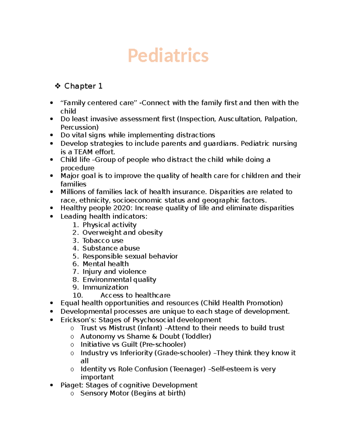 Pediatrics Notes- Notes from Peds course Growth and Deveopment. Helpful ...