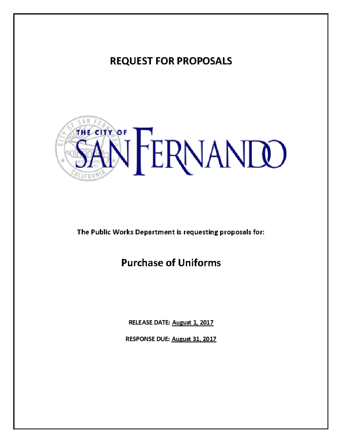 PW Uniform Purchase RFP - REQUEST FOR PROPOSALS The Public Works ...