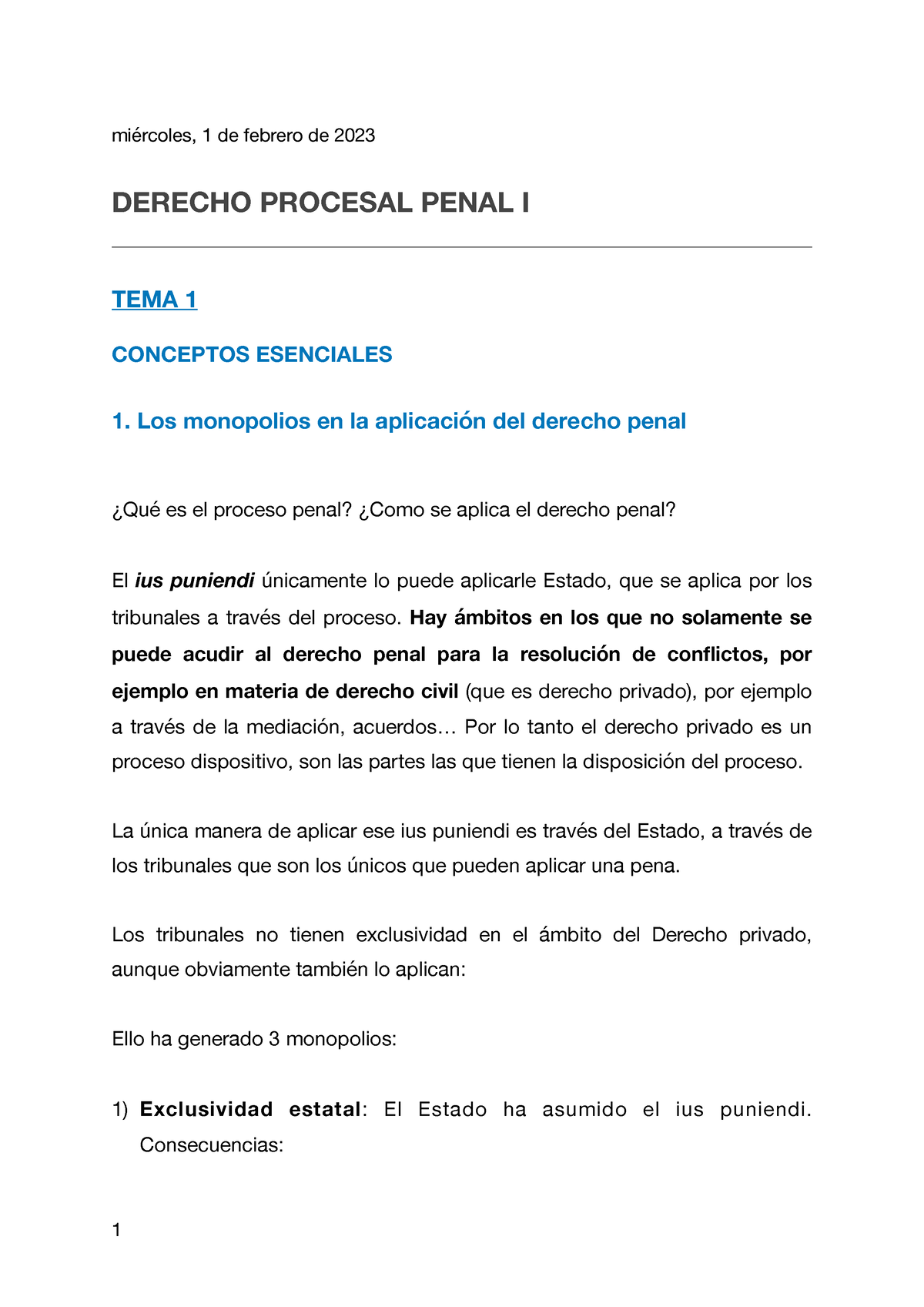 Derecho Procesal Penal I - Miércoles, 1 De Febrero De 2023 DERECHO ...