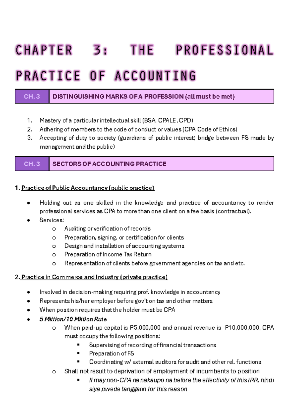 AAP Notes Chapter 3 - CHAPTER 3: THE PROFESSIONAL PRACTICE OF ...