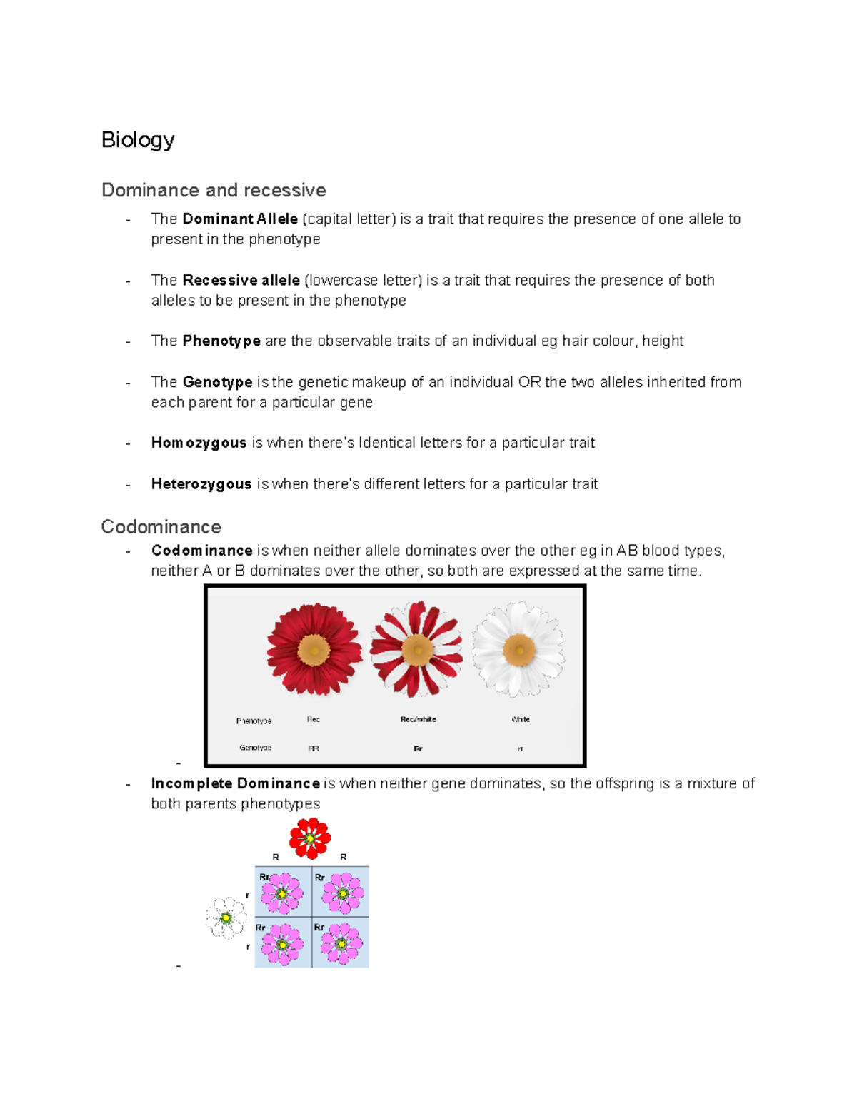 Science Notes - Biology Dominance and recessive The Dominant Allele ...