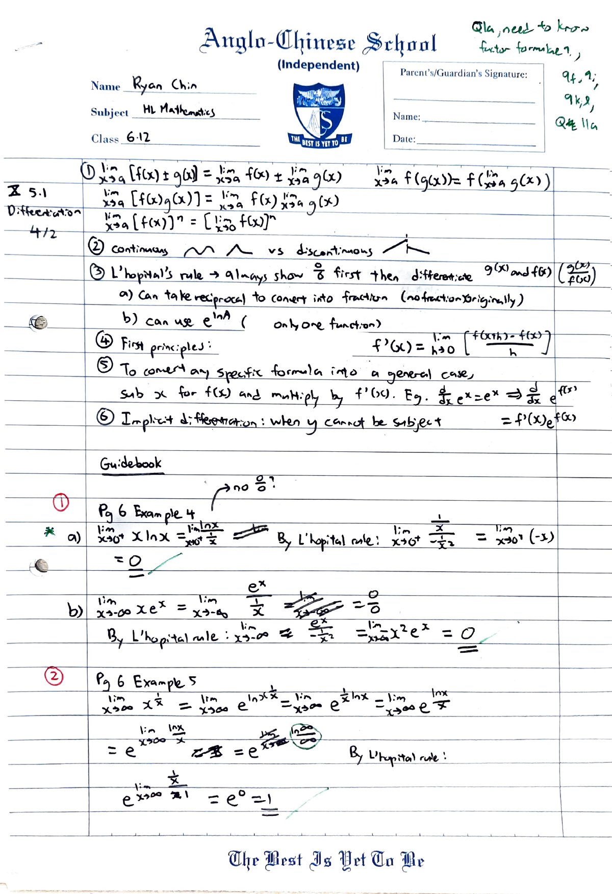 10 Differentiation - Notes for HL Math Analysis and Approaches - Anglo ...