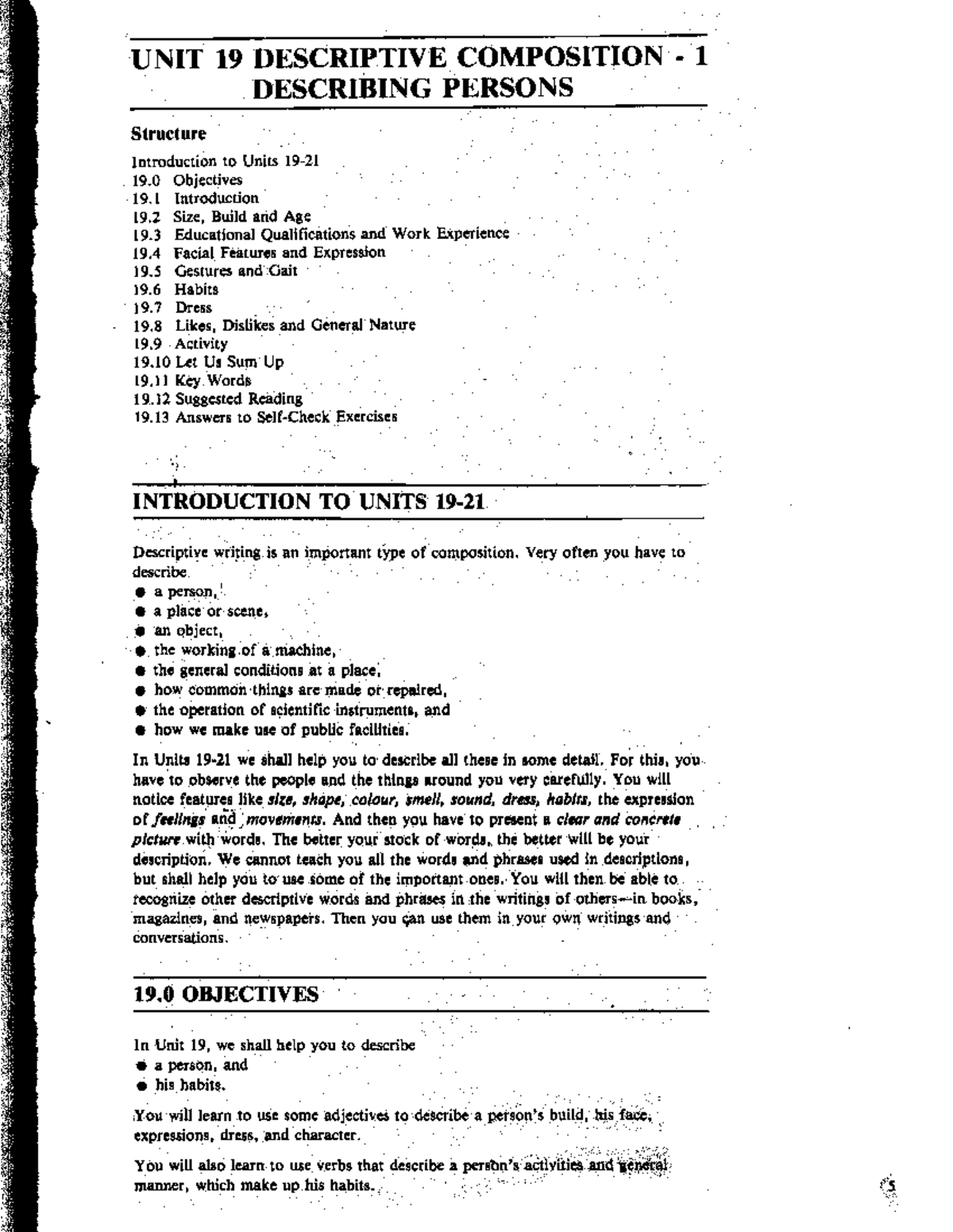 Foundation course in English FEG 02, Block 4,Unit 1, Descriptive