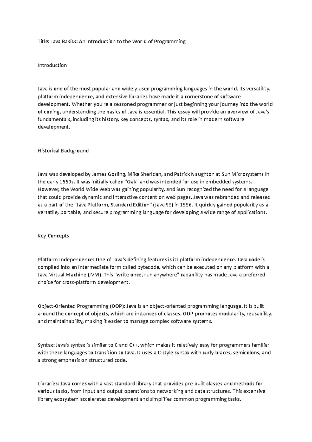 Java Basics - Its versatility, platform independence, and extensive ...