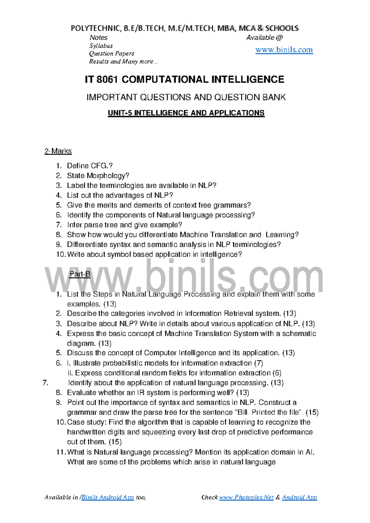 IT-8601 - Notes - Notes Syllabus Question Papers Results and Many more ...