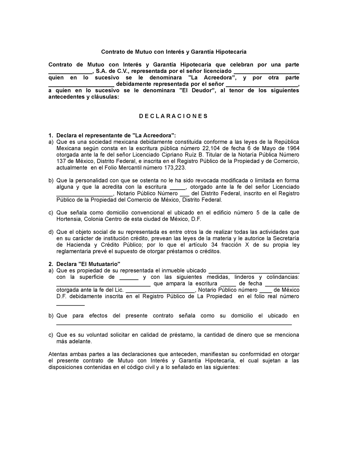Contrato De Mutuo Con Inters Y Garanta Hipotecaria Contrato De Mutuo Con Interés Y Garantía 6817