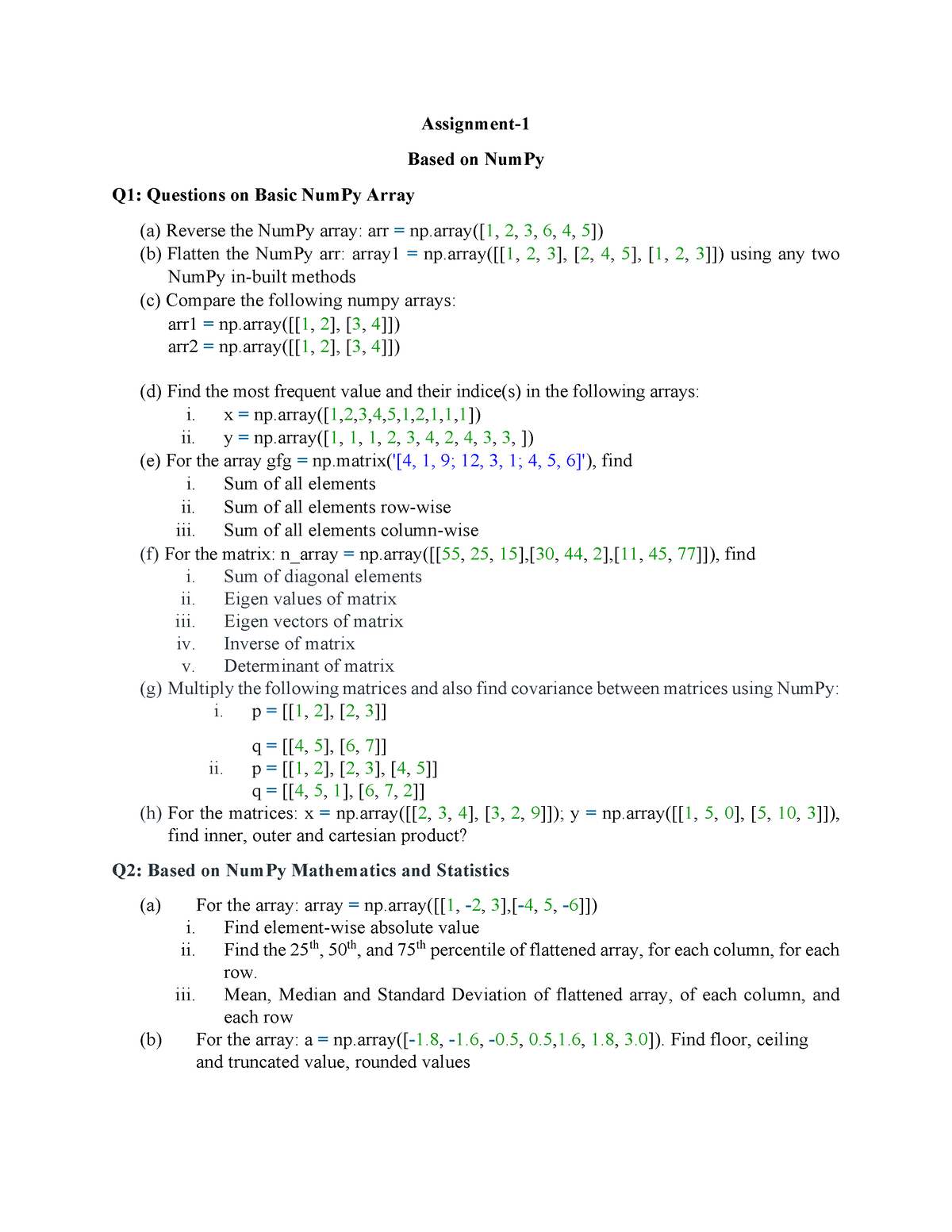 assignment array numpy