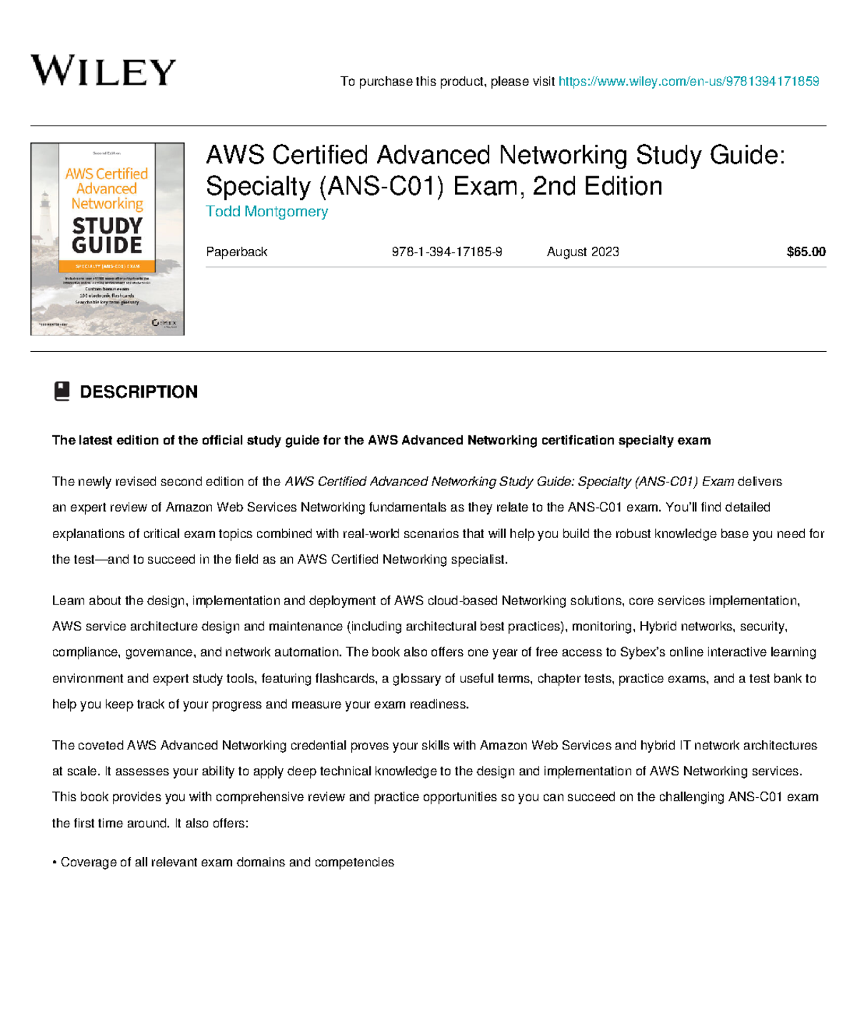 Wiley AWS Certified Advanced Networking Study Guide Specialty (ANSC01