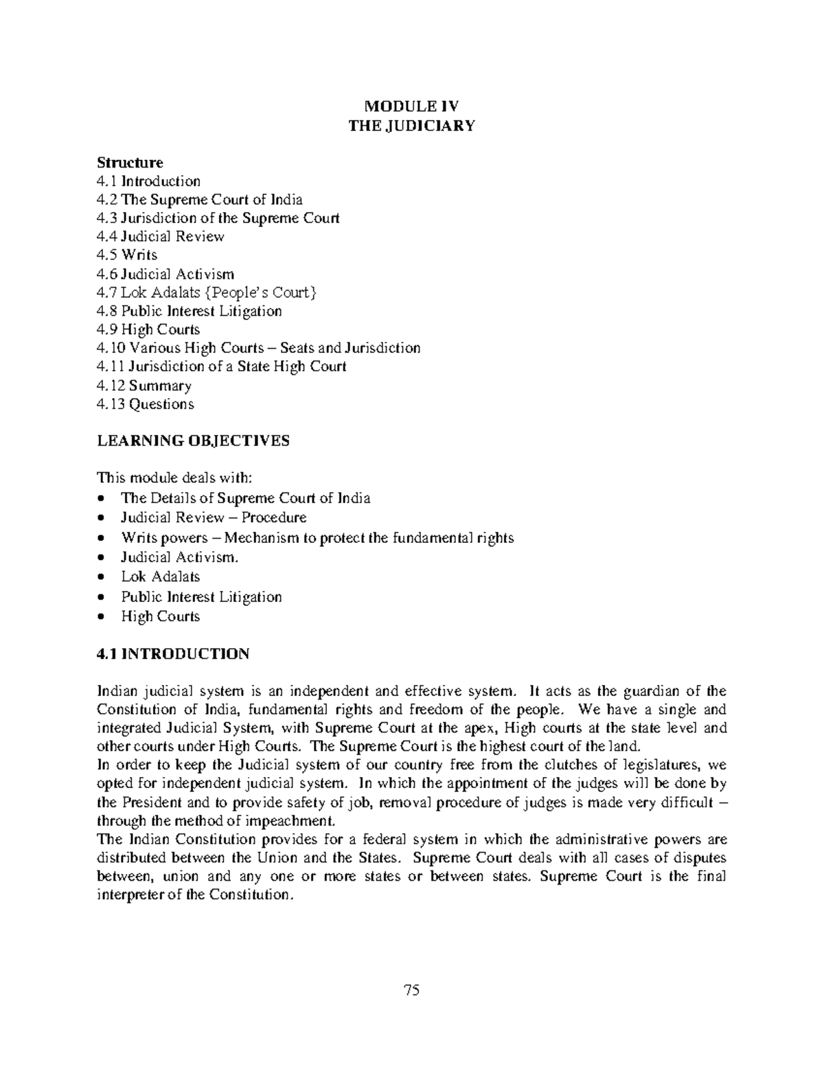 UNIT 4 THE Judiciary - MODULE IV THE JUDICIARY Structure 4 Introduction ...