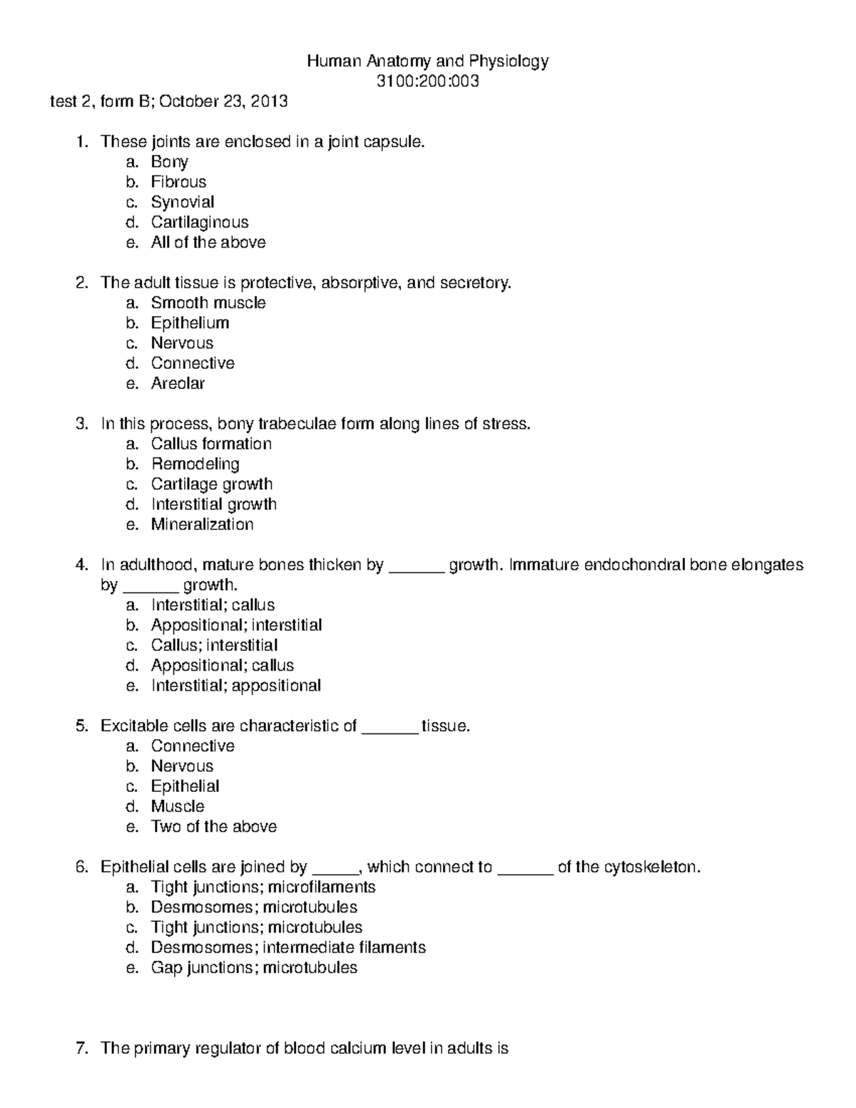Anatomy Test 2a Lecture notes 37 Human Anatomy and Physiology 3100