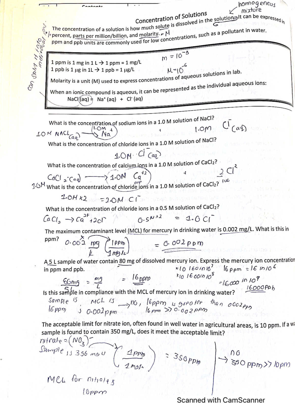 Concentration of solutions Q and A - CHEM 9 - Studocu