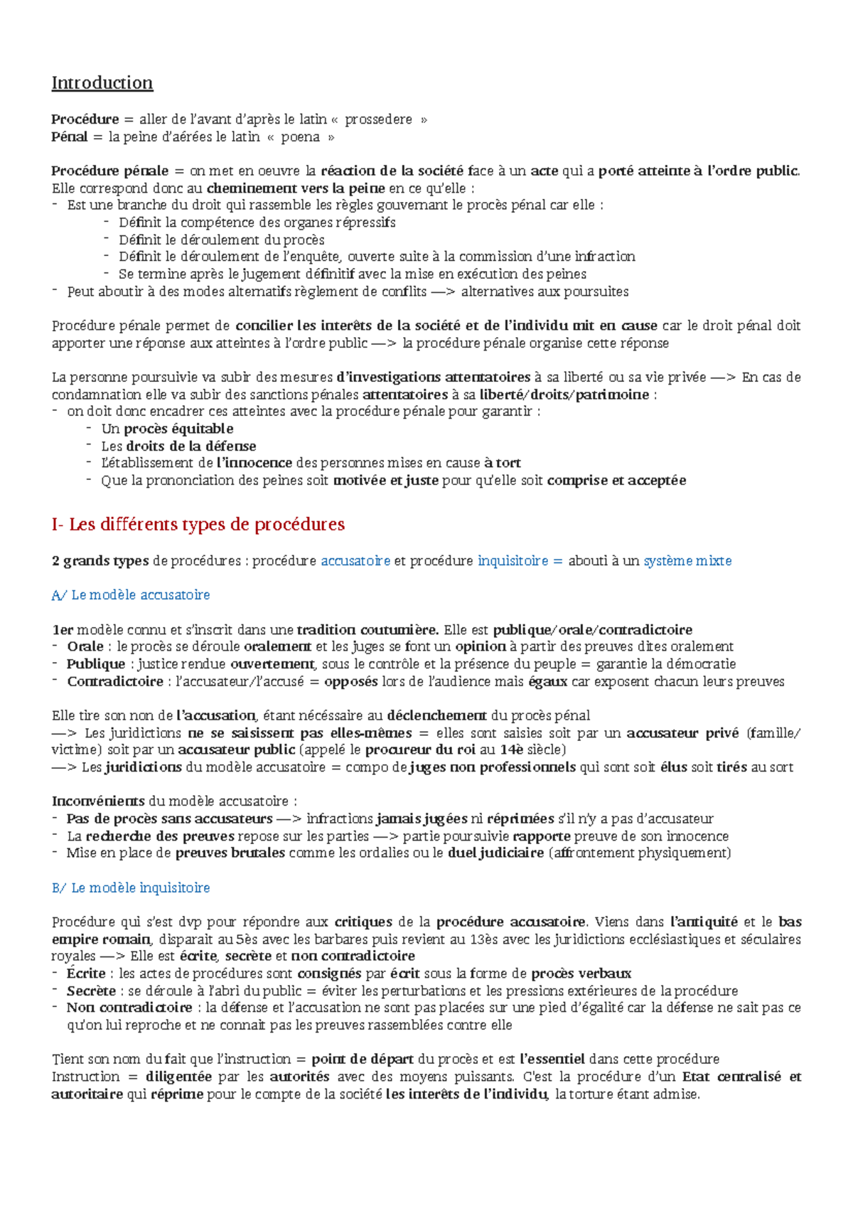 Fiche procédure pénale - Introduction Procédure = aller de l’avant d ...
