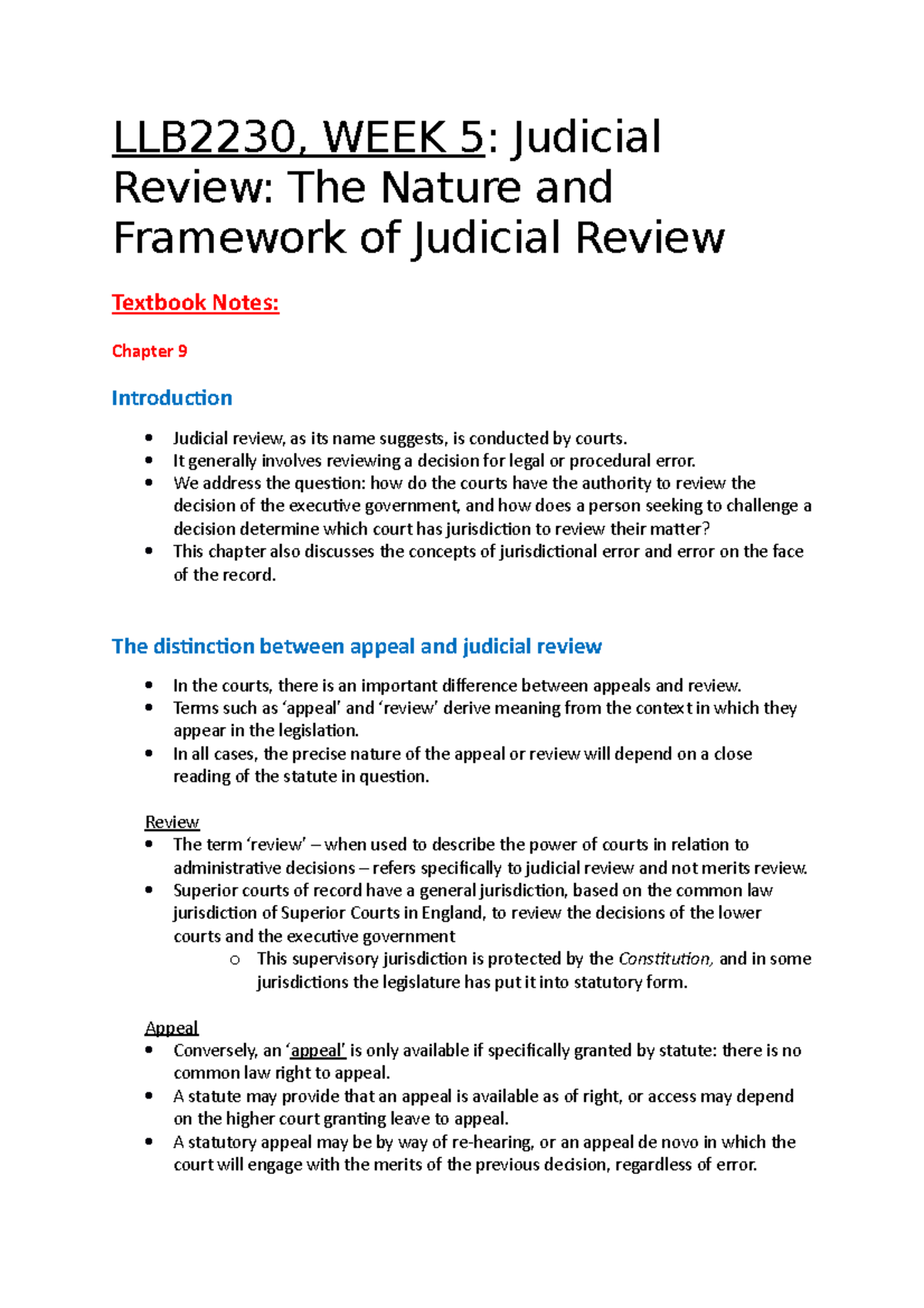 LLB2230, WEEK 5- Judicial Review- The Nature And Framework Of Judicial ...