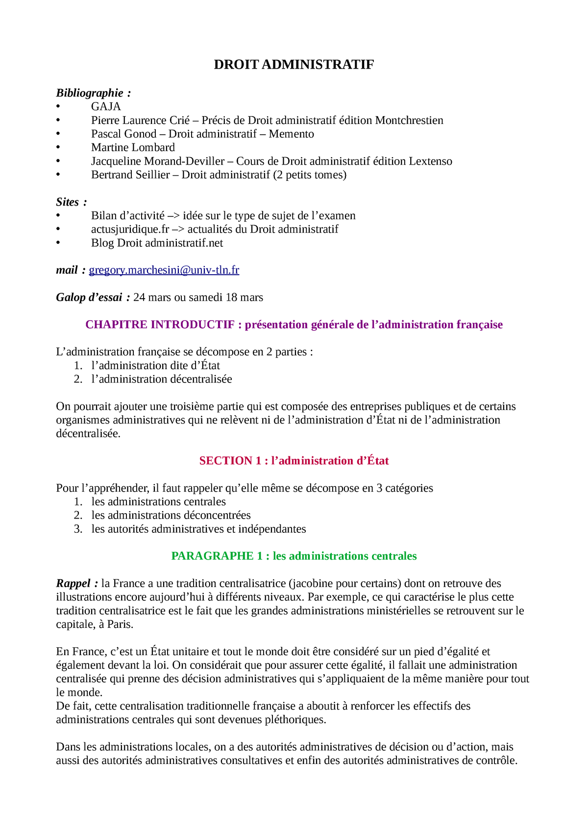 Droit Administratif Semestre 2 - DROIT ADMINISTRATIF Bibliographie ...