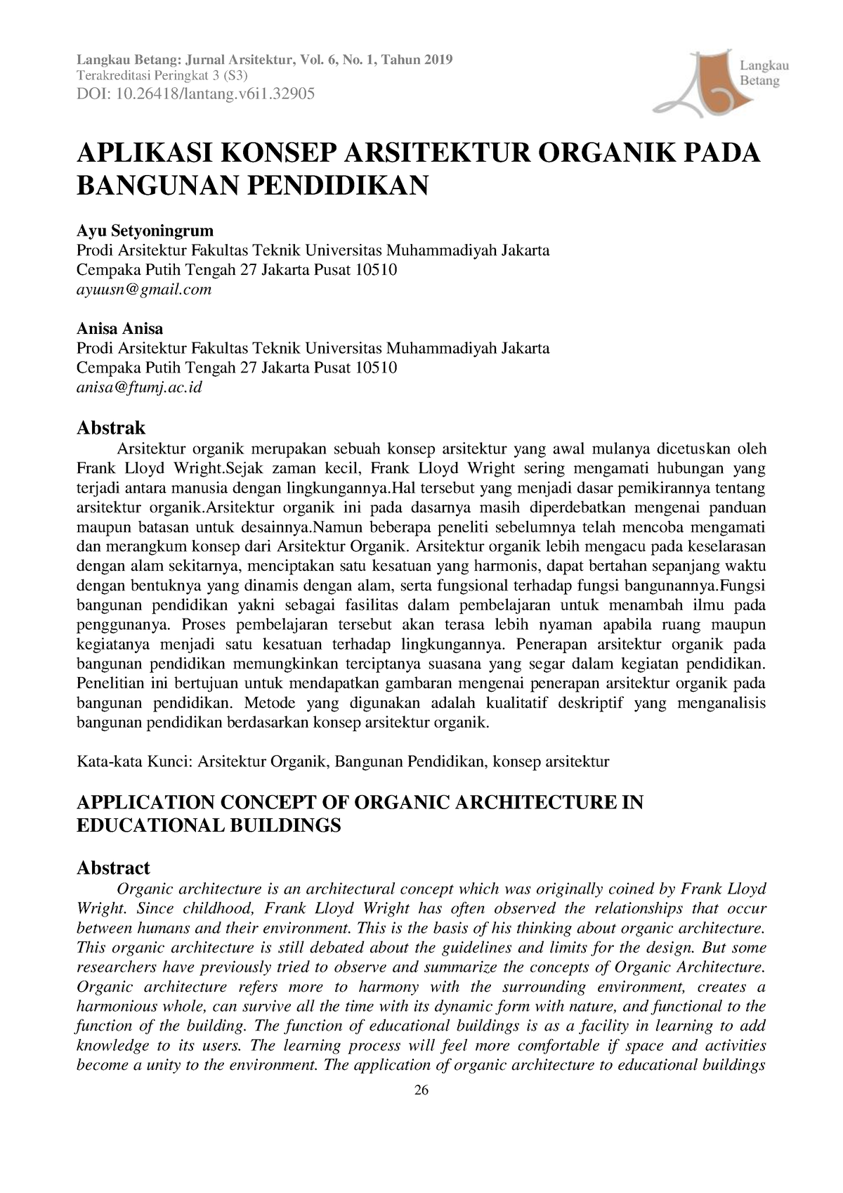 Arsitektur Organik Helo Terakreditasi Peringkat 3 S3 Doi 10 26418 Lantang Aplikasi