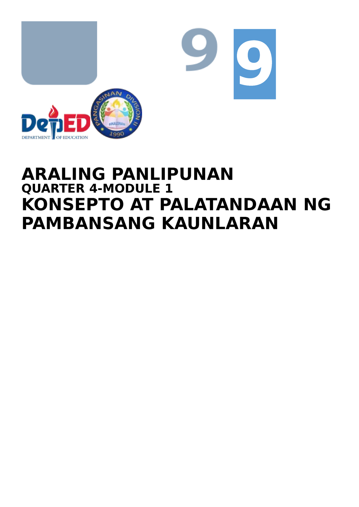 Ap9 Slm1 Q4 For Apslm1 9 Araling Panlipunan Quarter 4 Module 1 Konsepto At Palatandaan Ng 9797