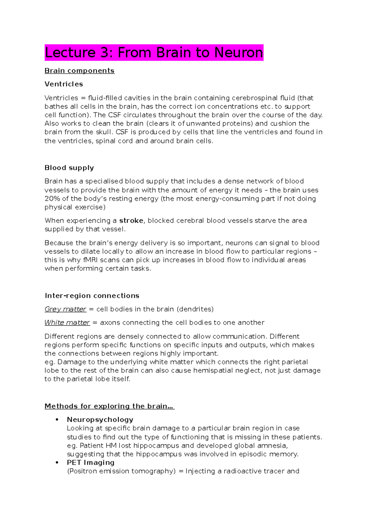 Lecture 3- From Brain to Neuron - Lecture 3: From Brain to Neuron Brain ...