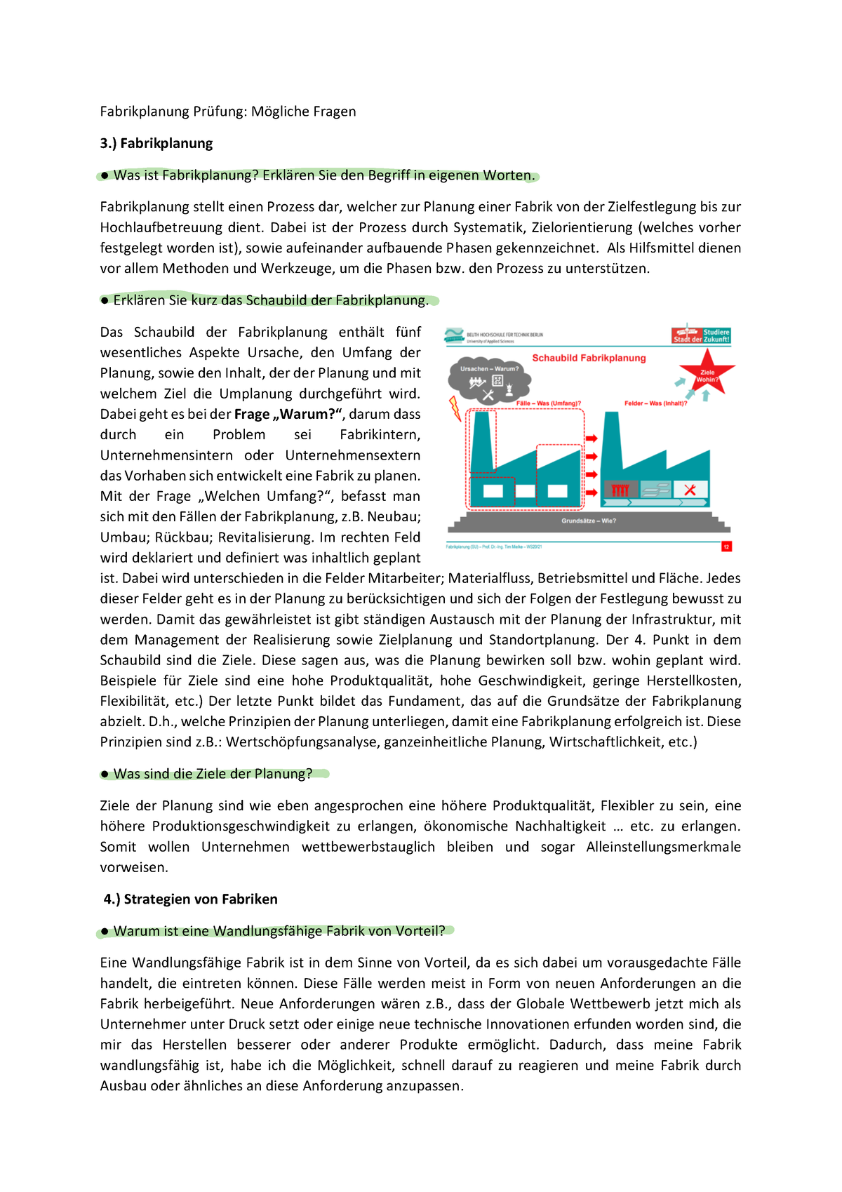 Mögliche Fragen - Aufgabenlisten - Fabrikplanung Prüfung: Mögliche ...