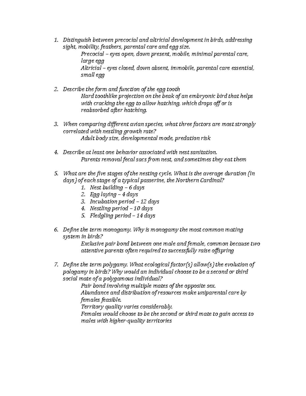 Exam 3 questions - Distinguish between precocial and altricial ...