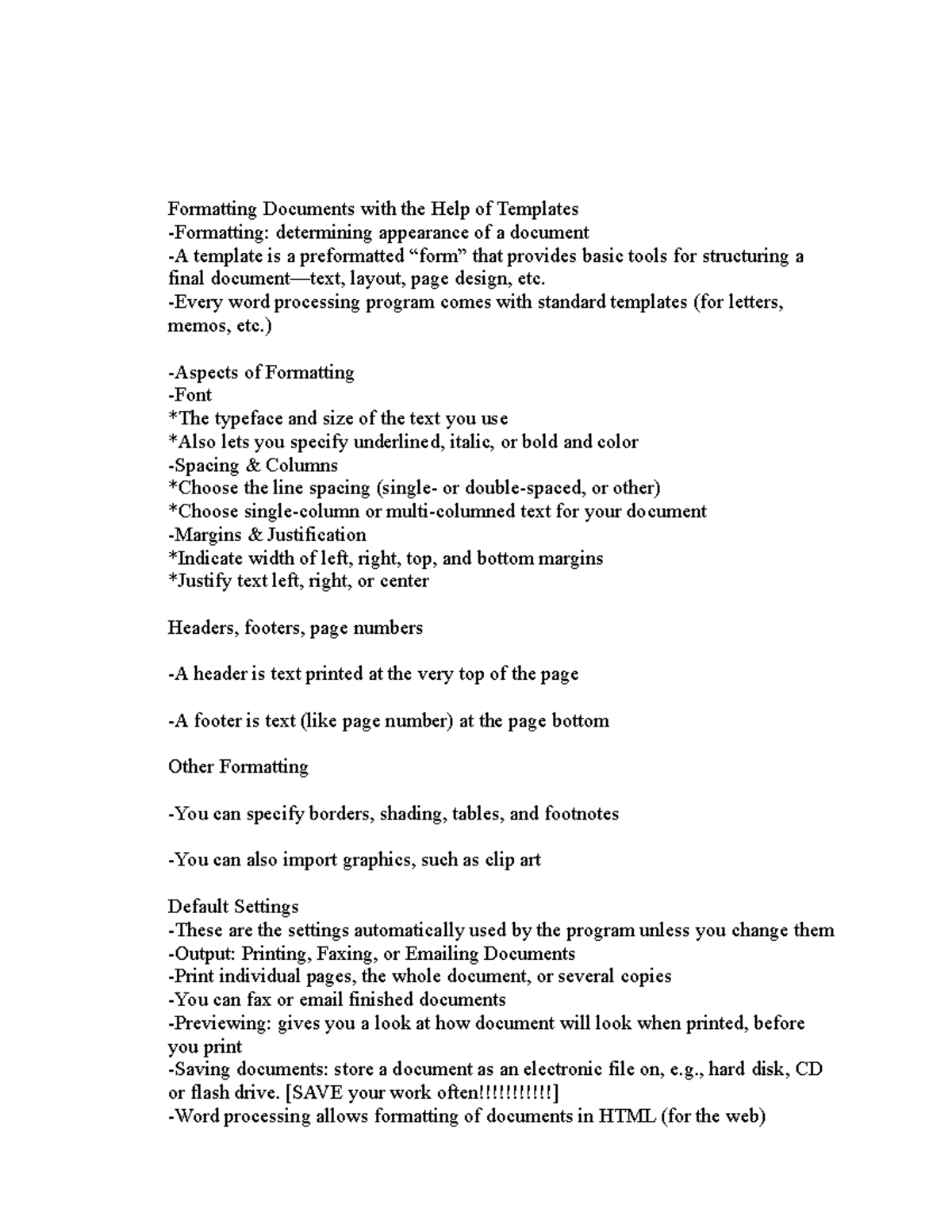 IT 111 - Introduction to Computing Notes - Formatting Documents with ...