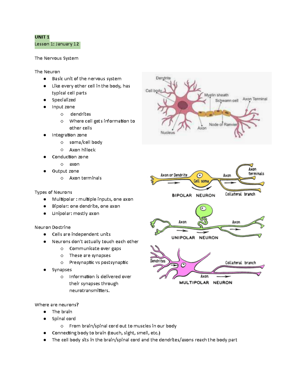 Psych 220 - notes and diagrams - UNIT 1 Lesson 1: January 12 The ...