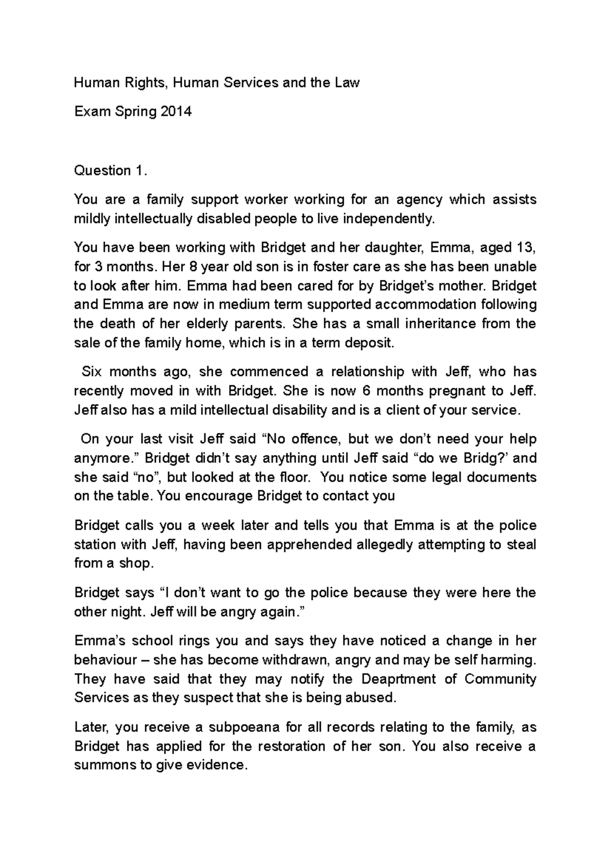 Exam Human Rights - first week - Human Rights, Human Services and the ...