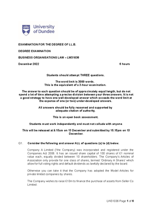 LW31036 - Commercial Law 2016 Exam - EXAMINATION FOR THE DEGREE OF LL ...