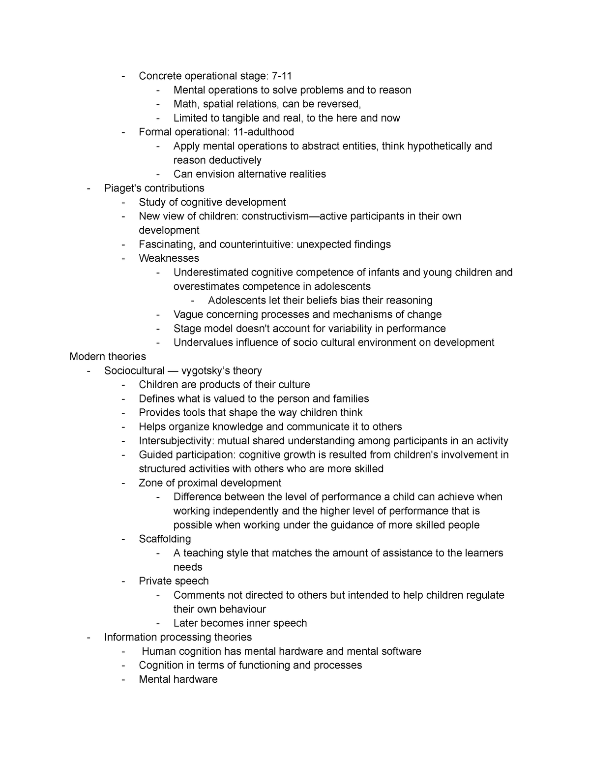 Ch 6 reading notes Concrete operational stage 7 11 Mental