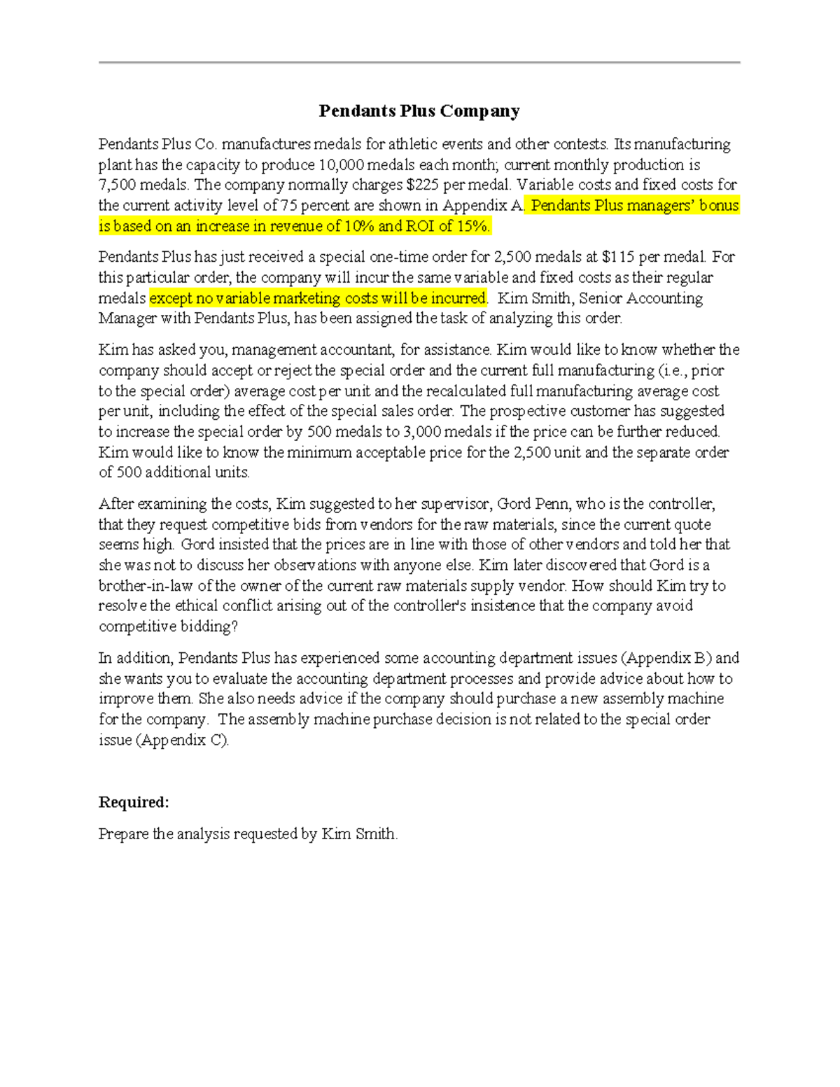 Ppc - PPC assignment - Pendants Plus Company Pendants Plus Co ...