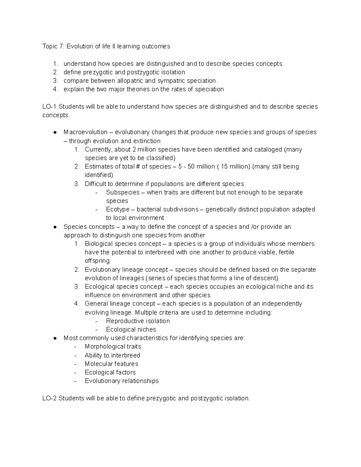 Bio 182 LN 7 - Heidi Kloeppel class - Topic 7: Evolution of life ll ...