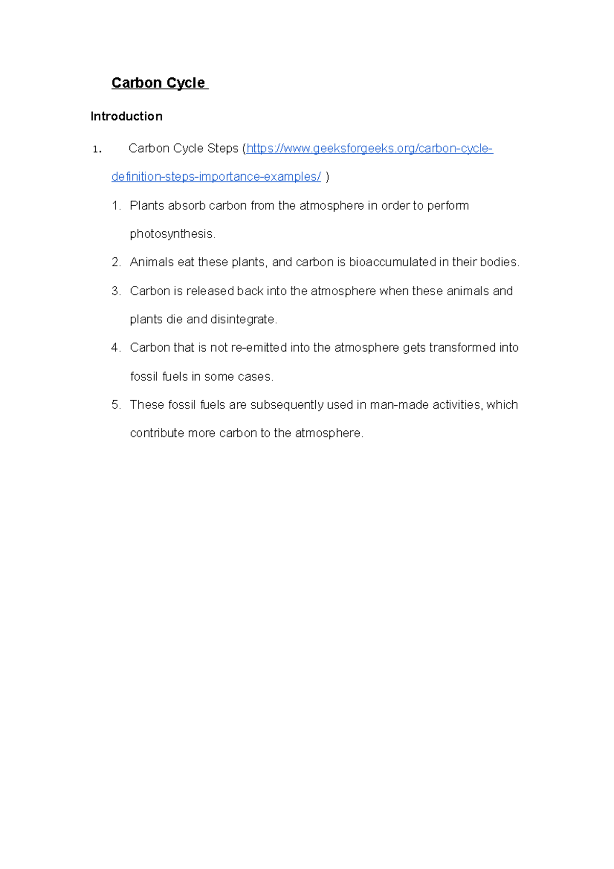 Presentation outline carbon cycle - Carbon Cycle Introduction Carbon ...