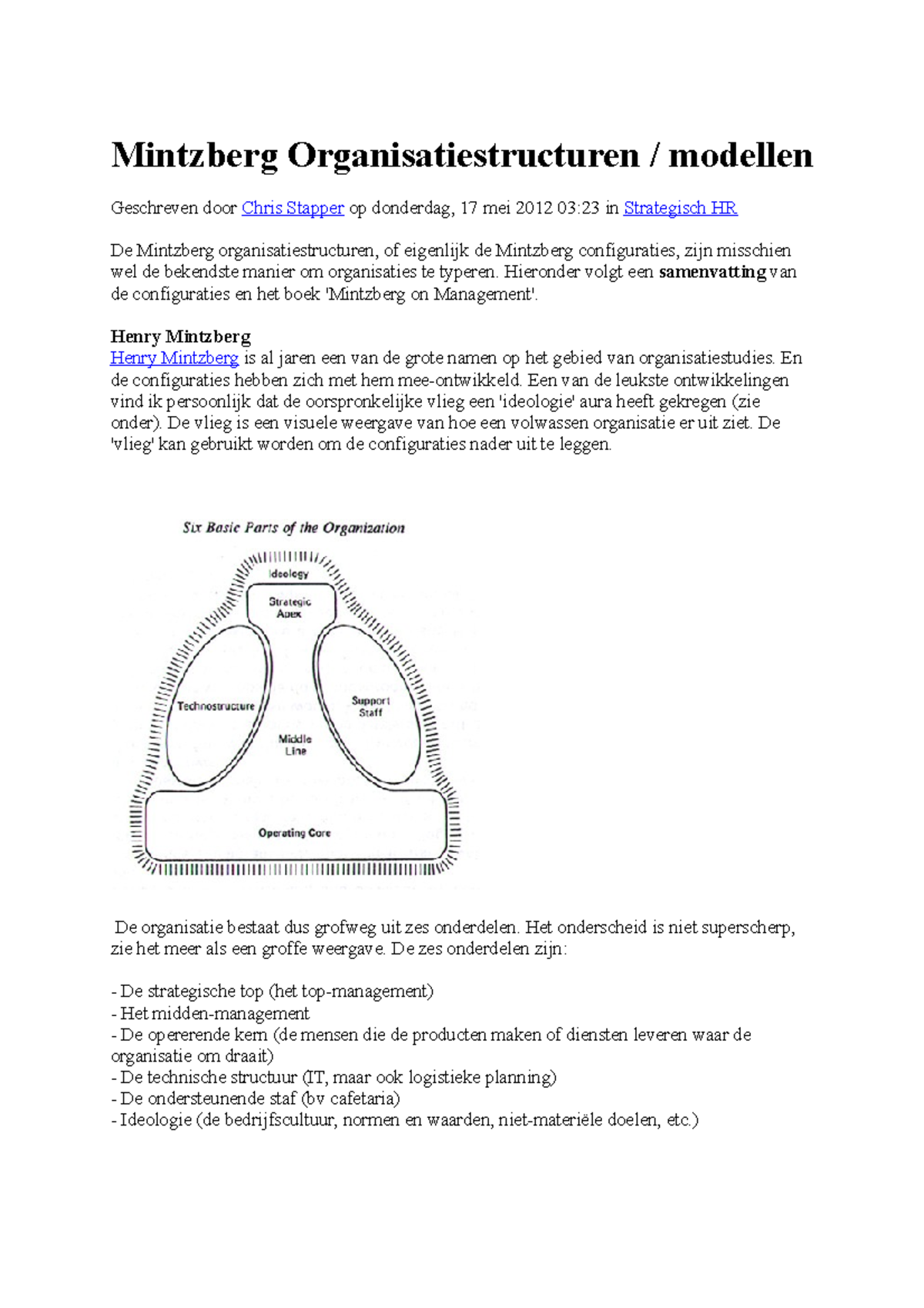 Mintzberg Organisatiestructuren - Hieronder Volgt Een Samenvatting Van ...