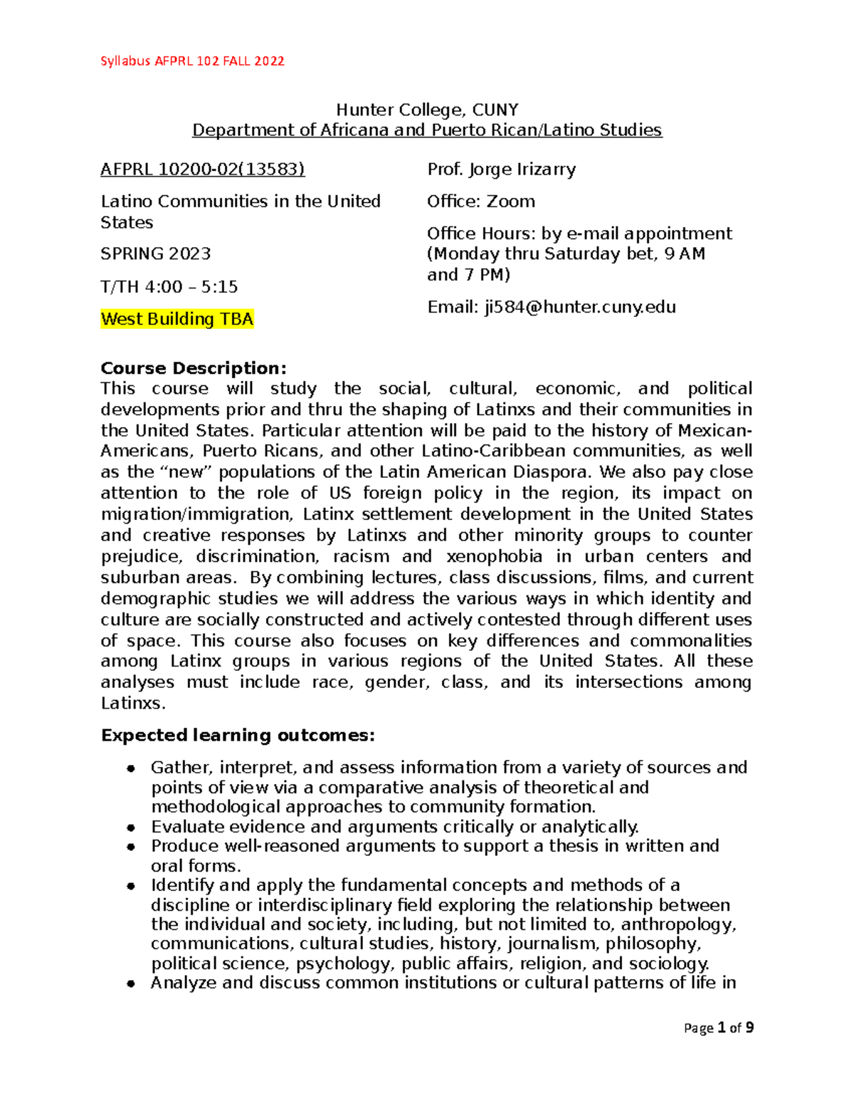 Afrpl 102 Fall 2023 Syllabus-1 - Hunter College, CUNY Department of ...