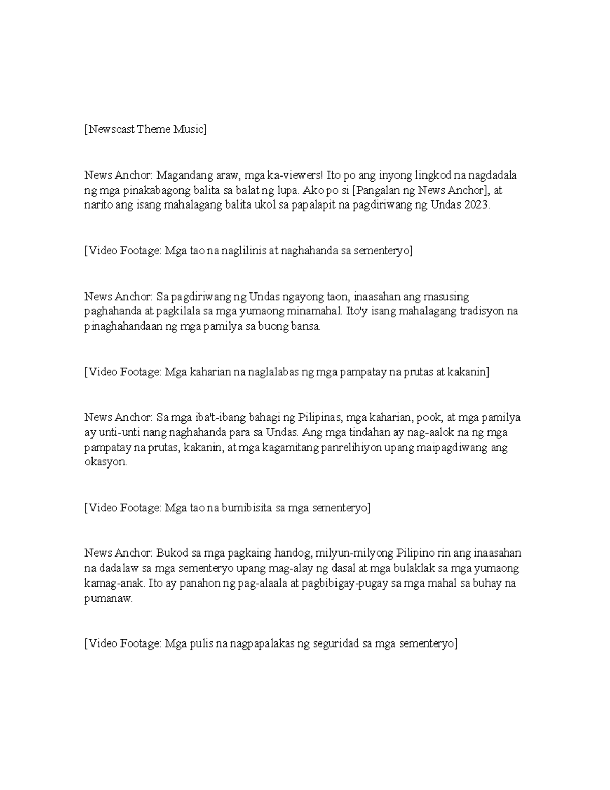 Draft ng script - FOR EDUC - [Newscast Theme Music] News Anchor ...