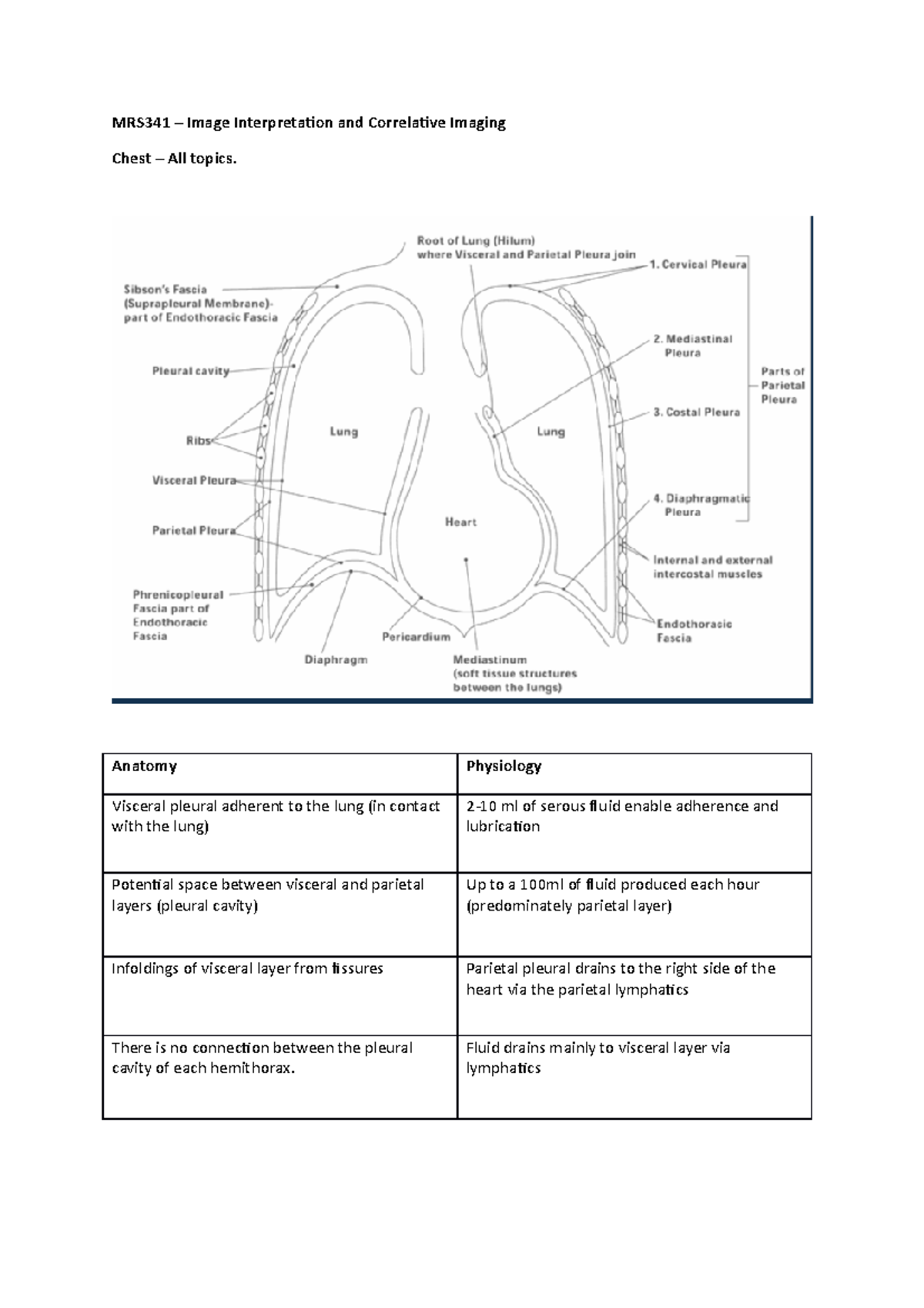 MRS341 chest notes MRS341 Image Interpretation and Correlative
